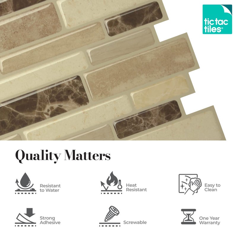 Tic Tac Tiles Peel and Stick Self Adhesive Removable Stick On Kitchen Backsplash Bathroom 3D Wall Sticker Wallpaper Tiles in Polito Designs (10 Sheets, Bella) - Image 3